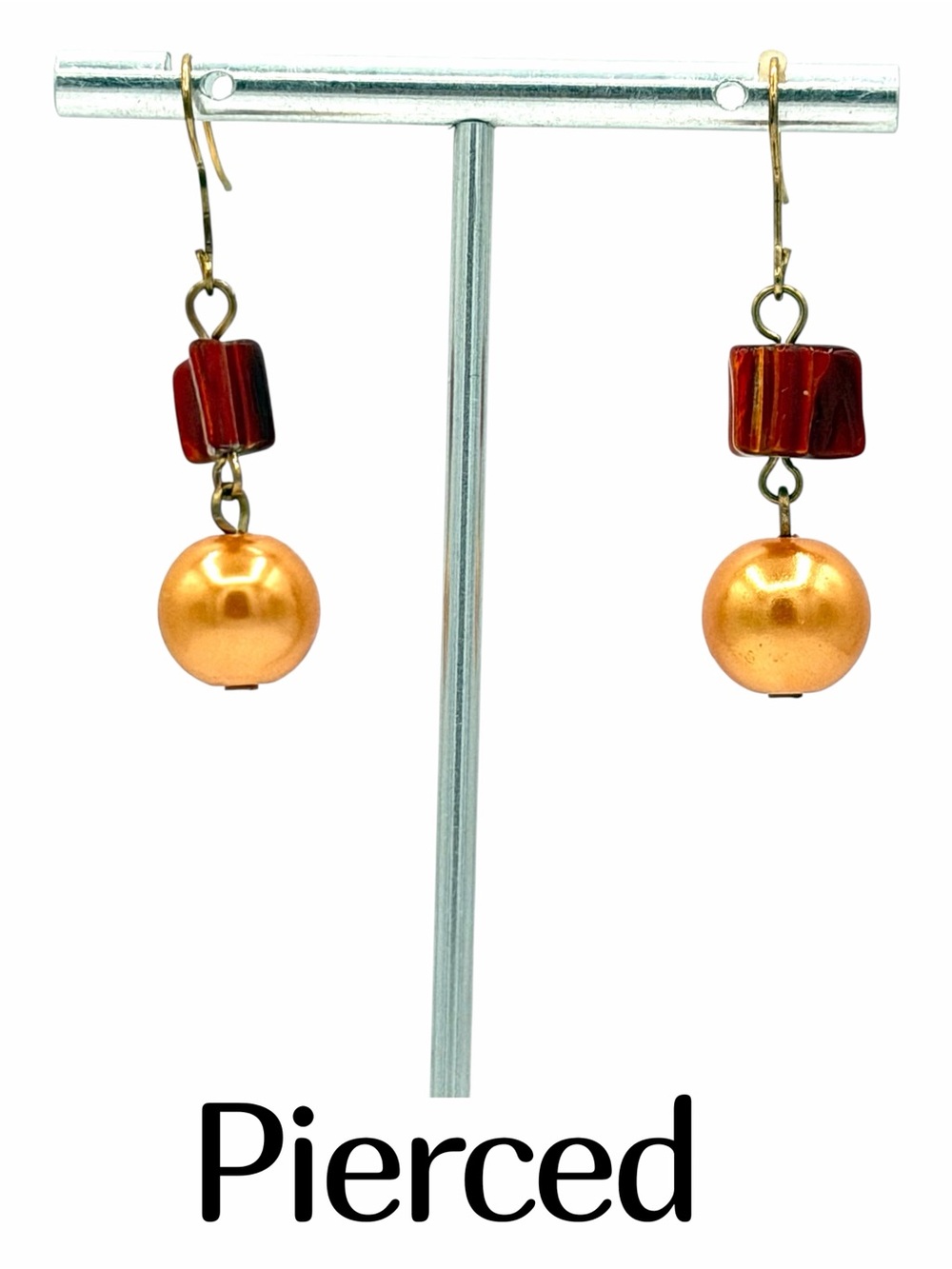 Simply Noelle Orange Faux Pearl & Canyon Red Dangling Pierced Earrings Jewelry